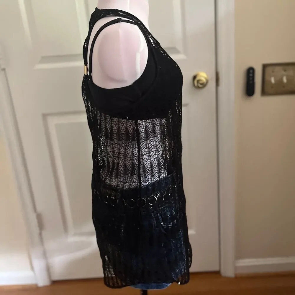 Victoria's Secret | Black Fishnet Racerback Swim Cover Top | M | 2010s